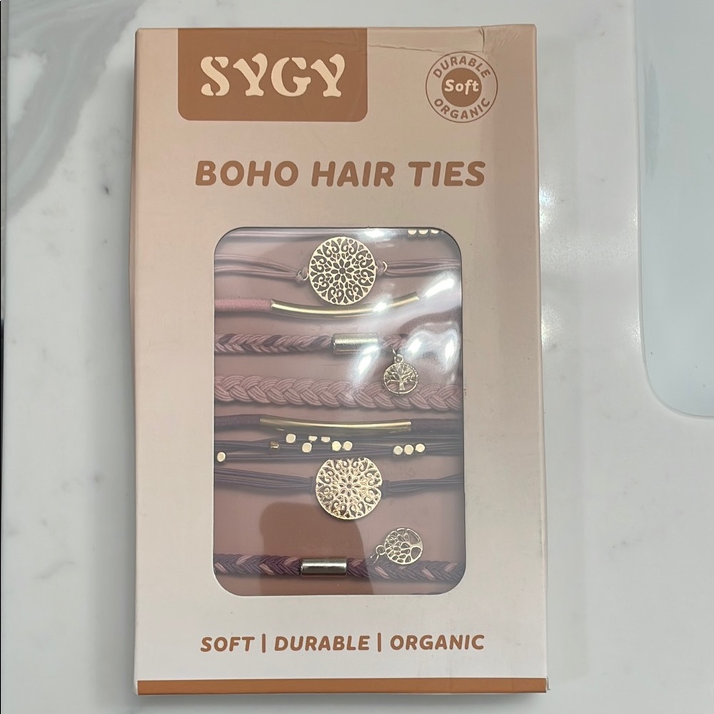 Organic Boho Hair Ties - Pink, Purple and Gold